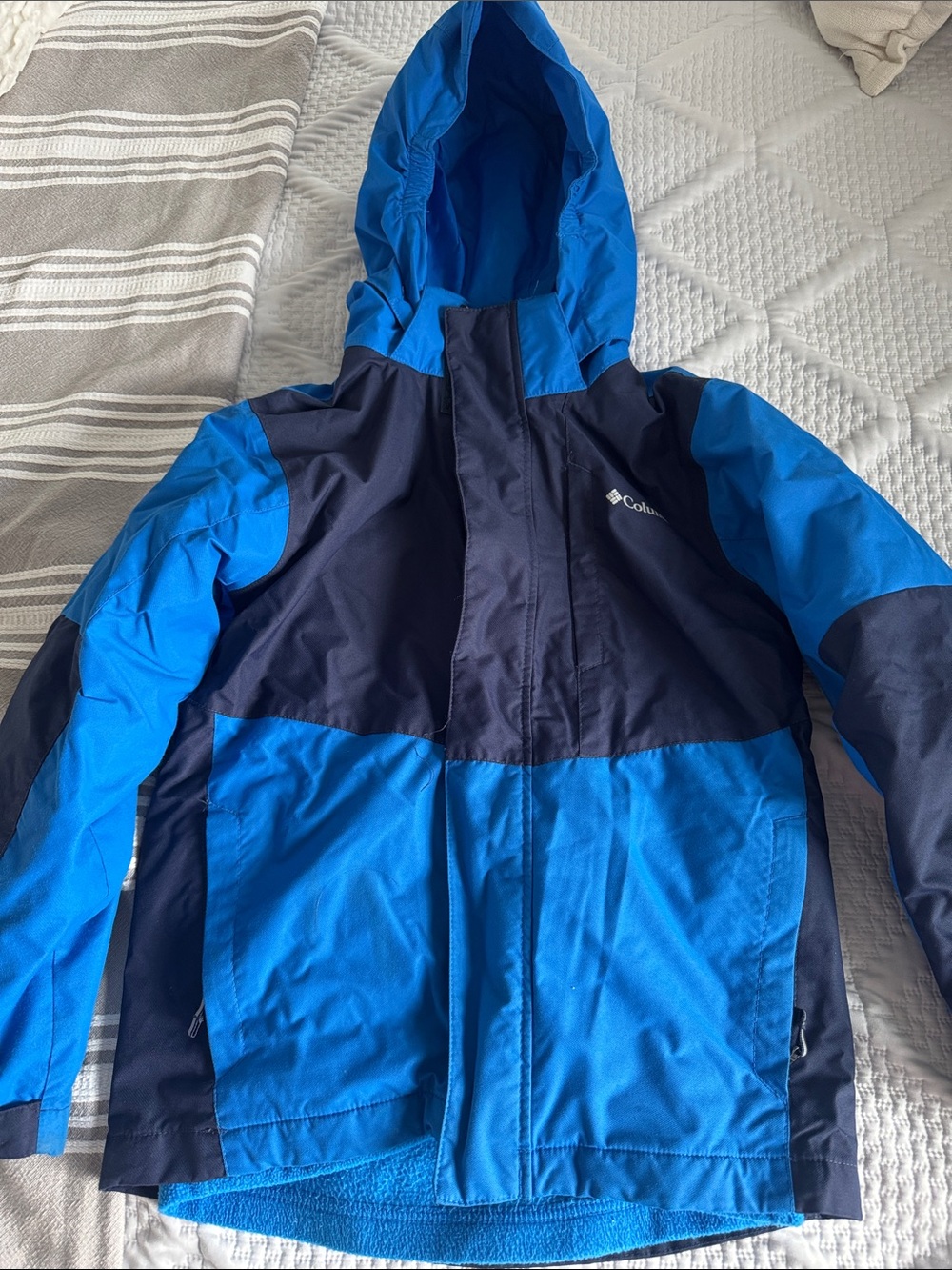 Columbia Blue Two-Tone Hooded Kids snow Jacket